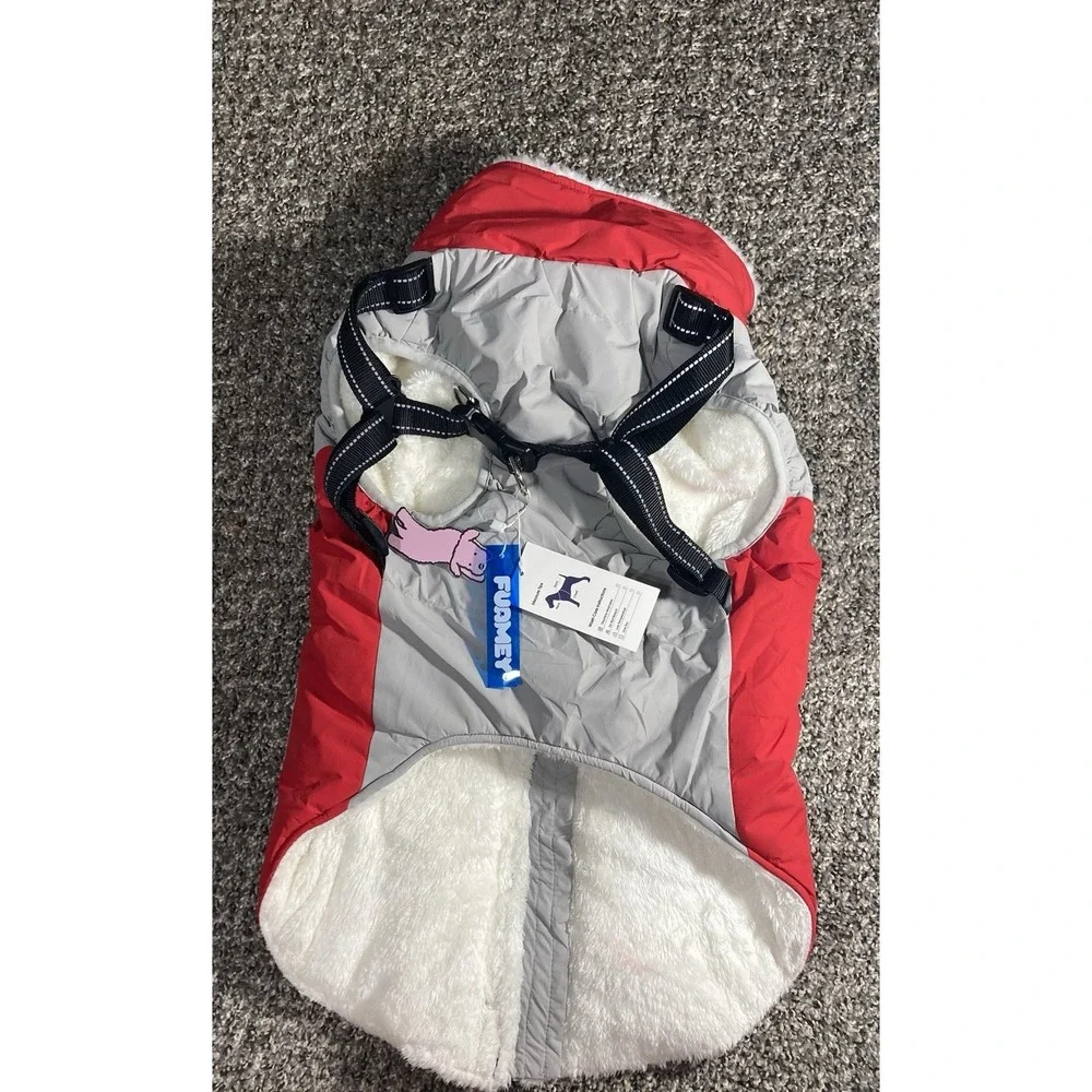 FUAMEY Warm Machine Washable Dog Coat Jacket XL‎ Red Gray White Polyester